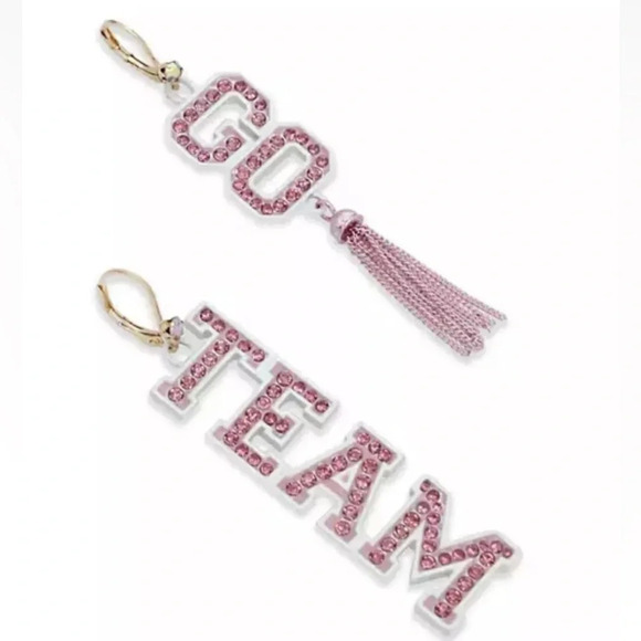 BETSEY JOHNSON Football Series Go Team Mismatched Pavé Crystal Earrings NEW NWT - Picture 6 of 6